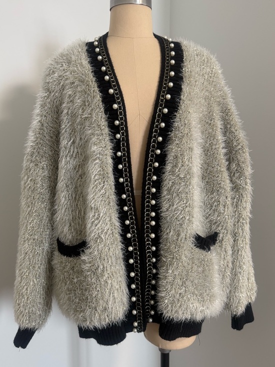 Kate Hewko Sweaters - Couture Pearl-Trim Cardigan Sweater *SOLD LOCALLY*